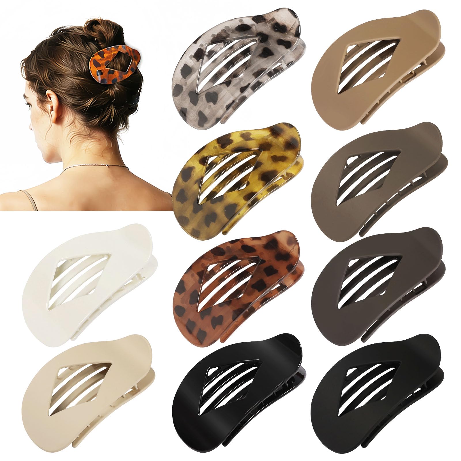Photo 1 of 10 PCS Flat Hair Clips for Women, 4.2 Inch Large Hair Claw Clips - Leopard