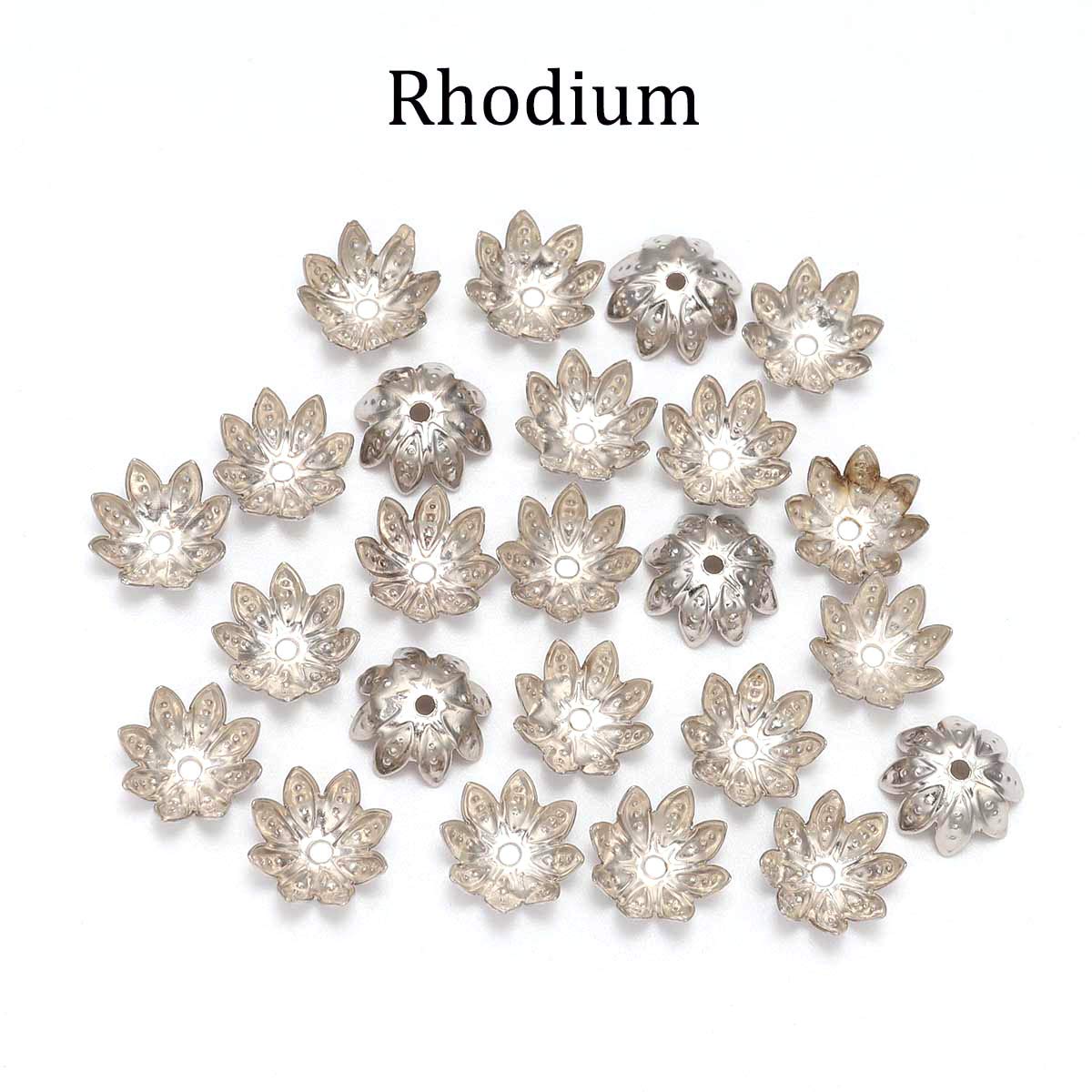 100pcs/Lot 8 mm Rhodium Lotus Flower Metal Loose Spacer Bead Caps Cone End Beads Cap Filigree for DIY Jewelry Finding Making (Rhodium, 8mm(0.31inch)*100pcs)