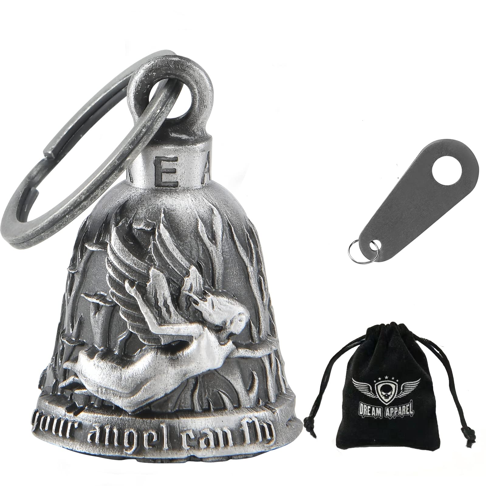 Dream Apparel Motorcycle Bell for Biker US Flag Riding Bell Guardian Bells Motorcycle Accessory or Keychain for Luck, With Bag Gift Box