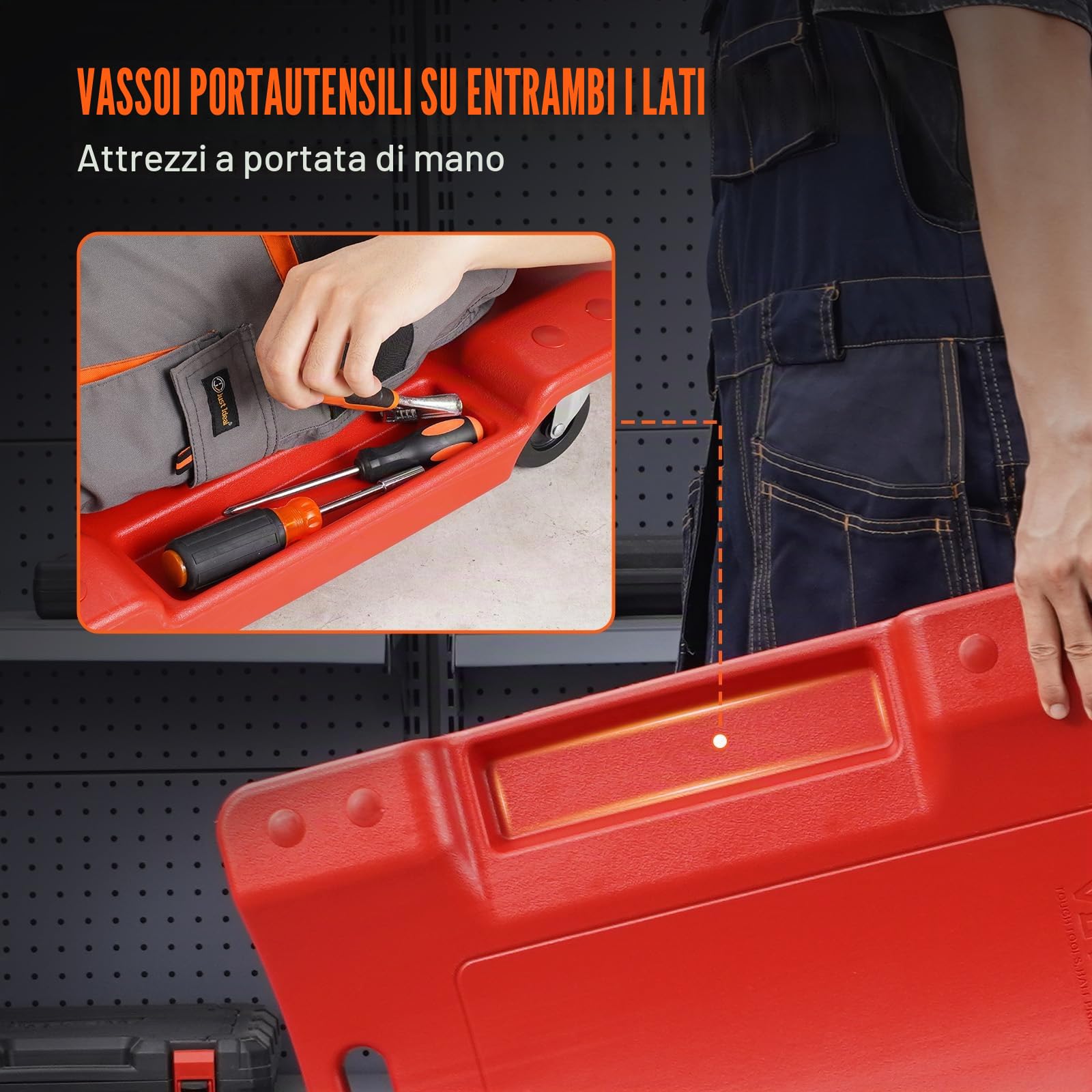 VEVOR Tavola Rotante per Meccanico in Plastica 914 mm capacità Carico 158,8kg, Tavola Rotante per Officina Automobilistica in HDPE Design Ergonomico, Poggiatesta Imbottito Due Vassoi per Attrezzi