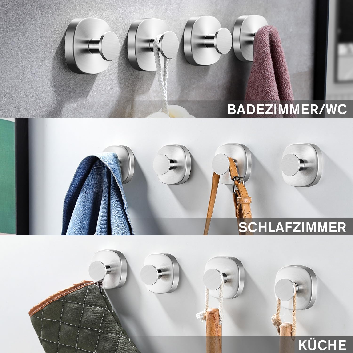 ZUNTO 4 Pezzi Ganci Ventosa Portasciugamani in Acciaio Inox Gancio Appendiabiti da Parete per Bagno e Cucina