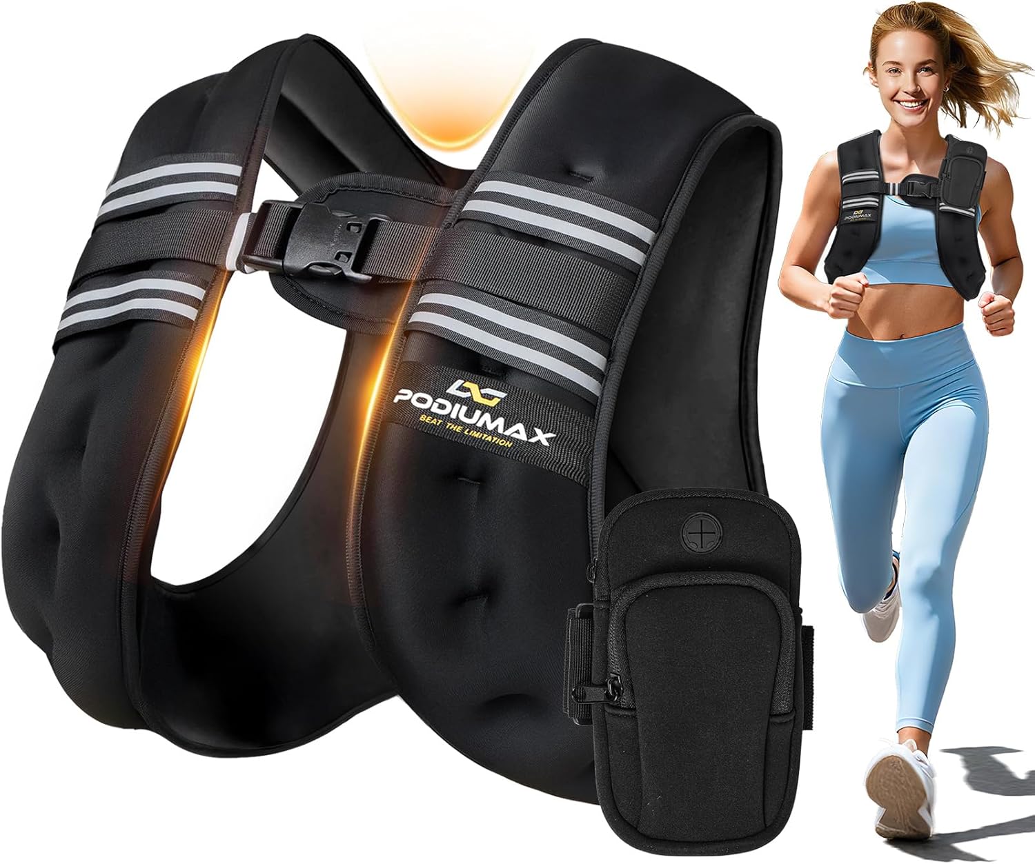 PodiuMax Weighted Vest for Women, 6lb/8lb/12lb/16lb/20lb/25lb/30lb with Adjustable Straps&Phone Bag, Snug Fit, Womens Weighted Vest for Walking, Strength Training, Running, Muscle Building,Weight Loss