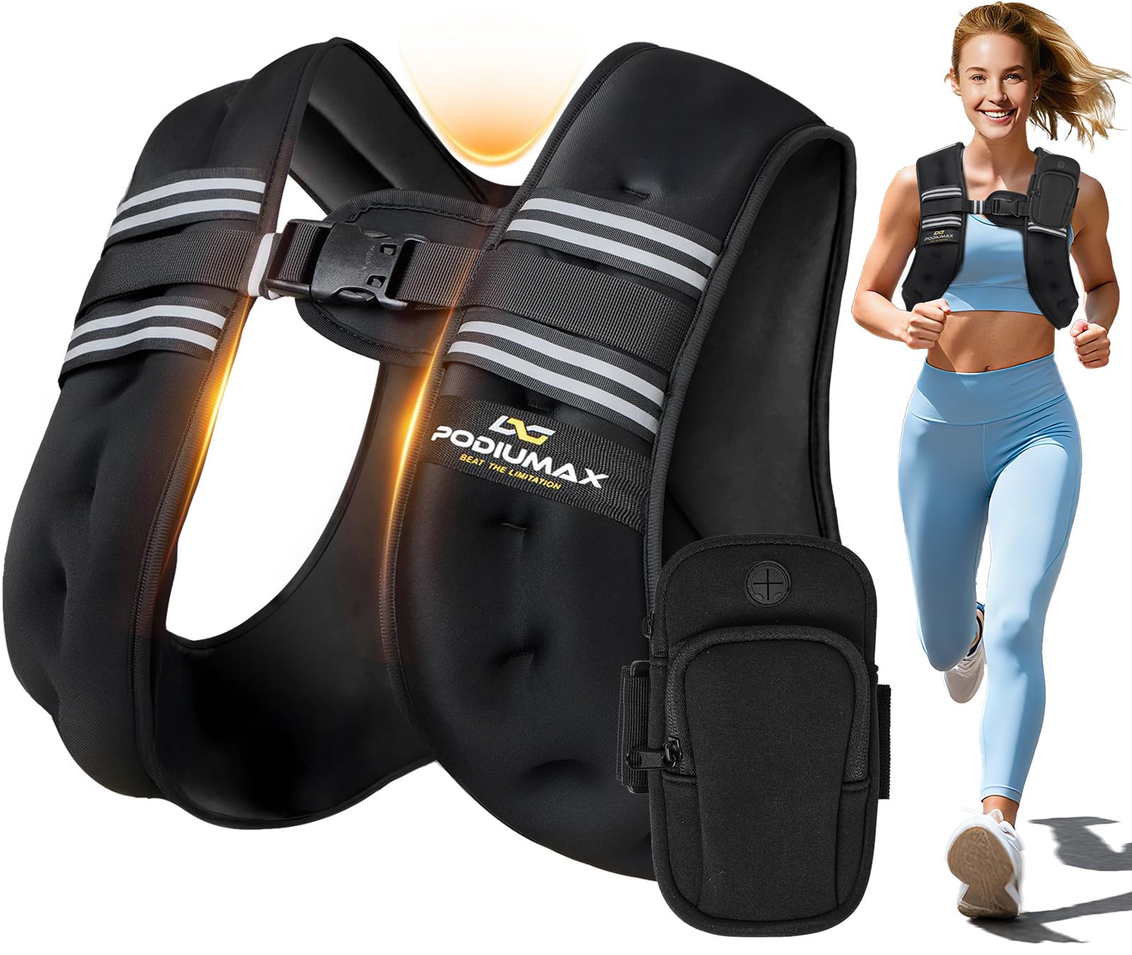 PodiuMax Weighted Vest for Women 6lb 8lb 12lb 16lb 20lb 25lb 30lb with Adjustable Straps Phone Bag Snug