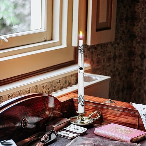 Miniatura 6 de Wondise Velas cónicas sin llama de Halloween con control remoto y temporizador, paquete de 4 velas de araña de Halloween, funciona con pilas, velas