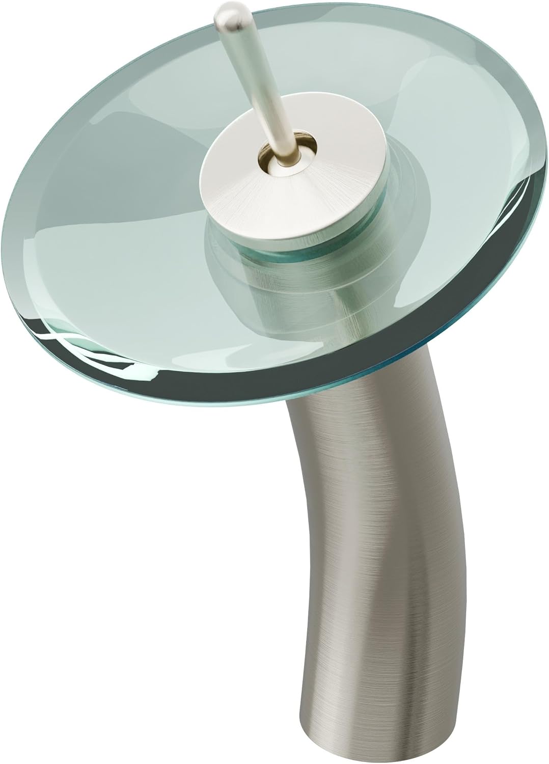 Novatto GF-001BN-C Falls Single Lever Waterfall Vessel Faucet, Brushed Nickel/Clear Glass