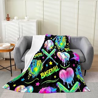 Baseball Fleece Throw Blanket Throw 50"x60" Kids Baseball Sports Flannel Blanket Plush Fuzzy for Boys Girls Teens Ball Gaming for Bed Couch Chair Living Room Soft Microfiber Sweetheart Room Decor