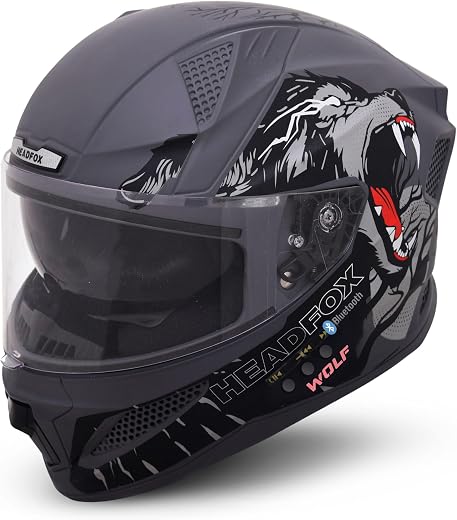 HEADFOX N2F Wolf Full Face Bluetooth Helmet for Bike | Waterproof Smart Helmet for Man &amp; Women | ISI Certified | Built-in ...