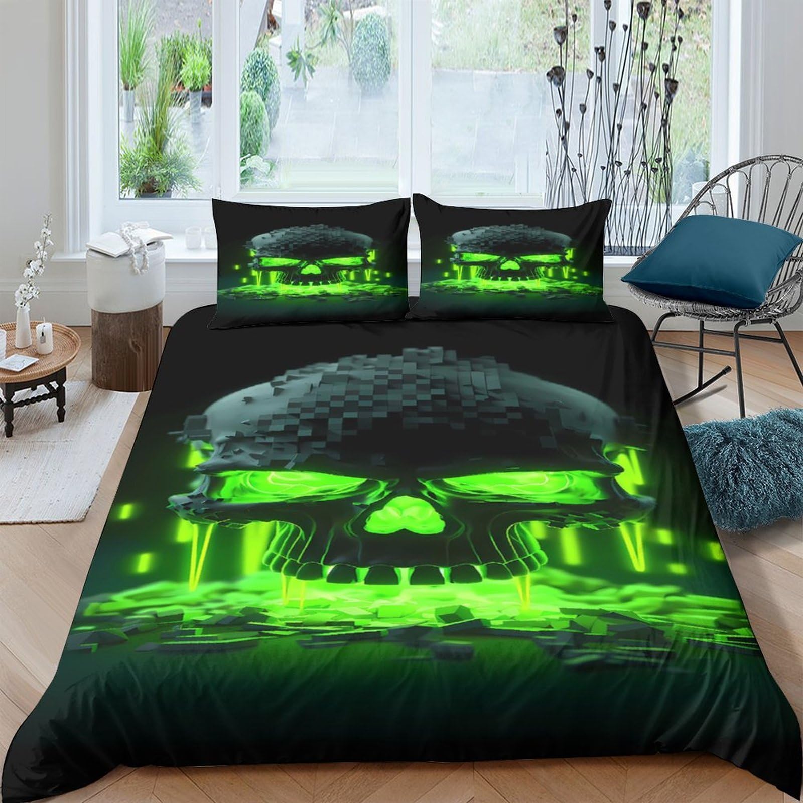 Ctjqhvkz Style-6 3D Printed Neon Skull Fitted Sheet Microfiber Soft Breathable Dark Glow Mattress Cover For Bedroom Dorm Decor Single（135X200cm）