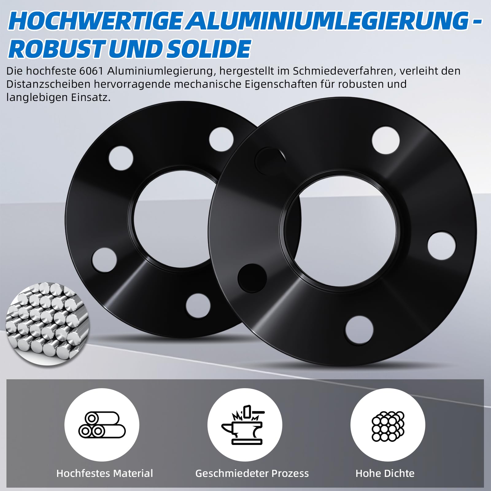 2 x 20 mm Radnaben-Distanzset 5x112 Ø66,5 für Mercedes-Benz | 40mm Spurverbreiterung für Mercedes 117/176/204/211/218. Inkl. 10 Kugelbund-Schrauben M14x1,5 (R13, 50mm). Schwarz eloxiert.