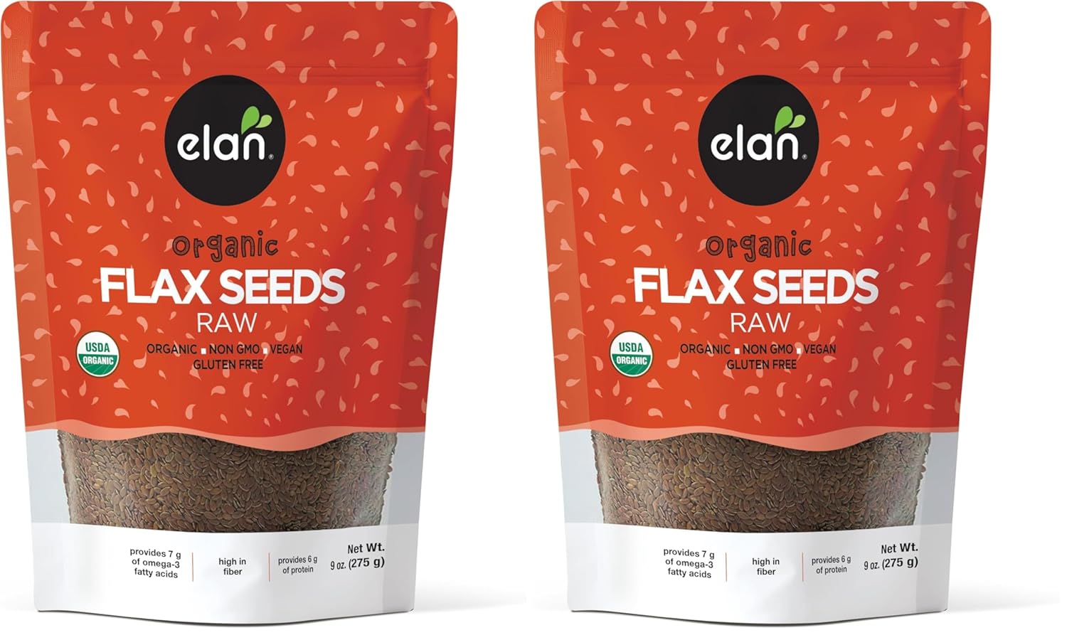 Elan Organic Flax Seed, Whole Seeds, Raw Seeds, Non-GMO, Vegan, Gluten-Free, Kosher, High in Fiber, Gels Easily, 8 pack of 9.7 oz