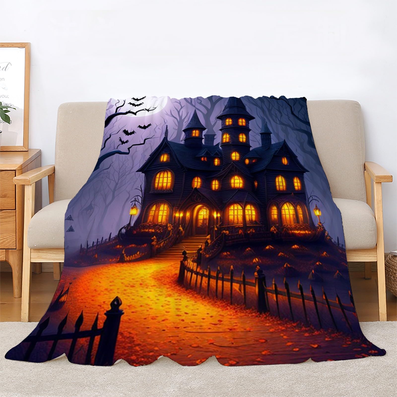 Générique Duży koc na sofę na Halloween, koc polarowy do domu retro, miękki i puszysty koc flanelowy, odpowiedni do łóżek i sof (220 x 240 cm) AL1044