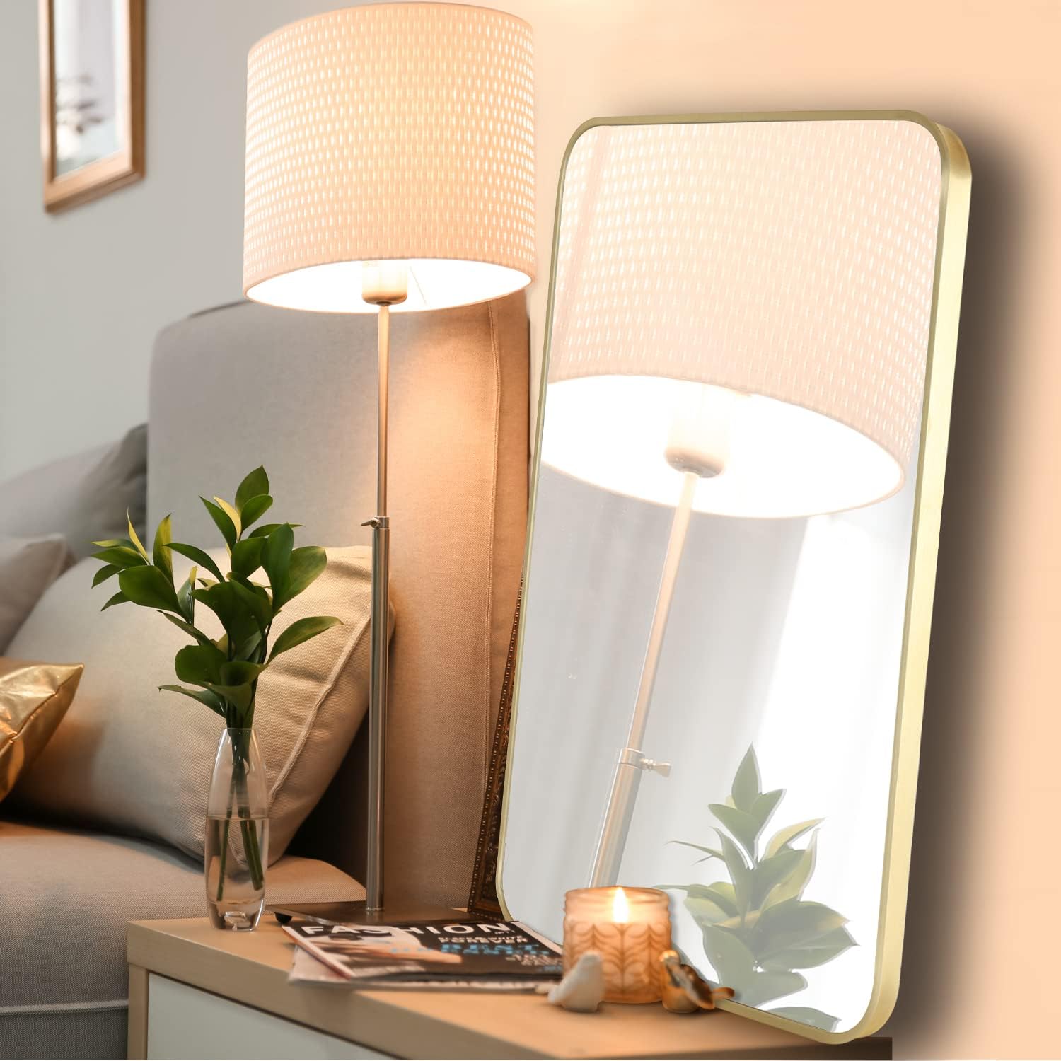 Mirrorize Rectangular Gold Mirror 20" X 28", Aluminum Framed Mirror for Bathroom, Wall Mounted Vanity Mirror for Bedroom, Entryway