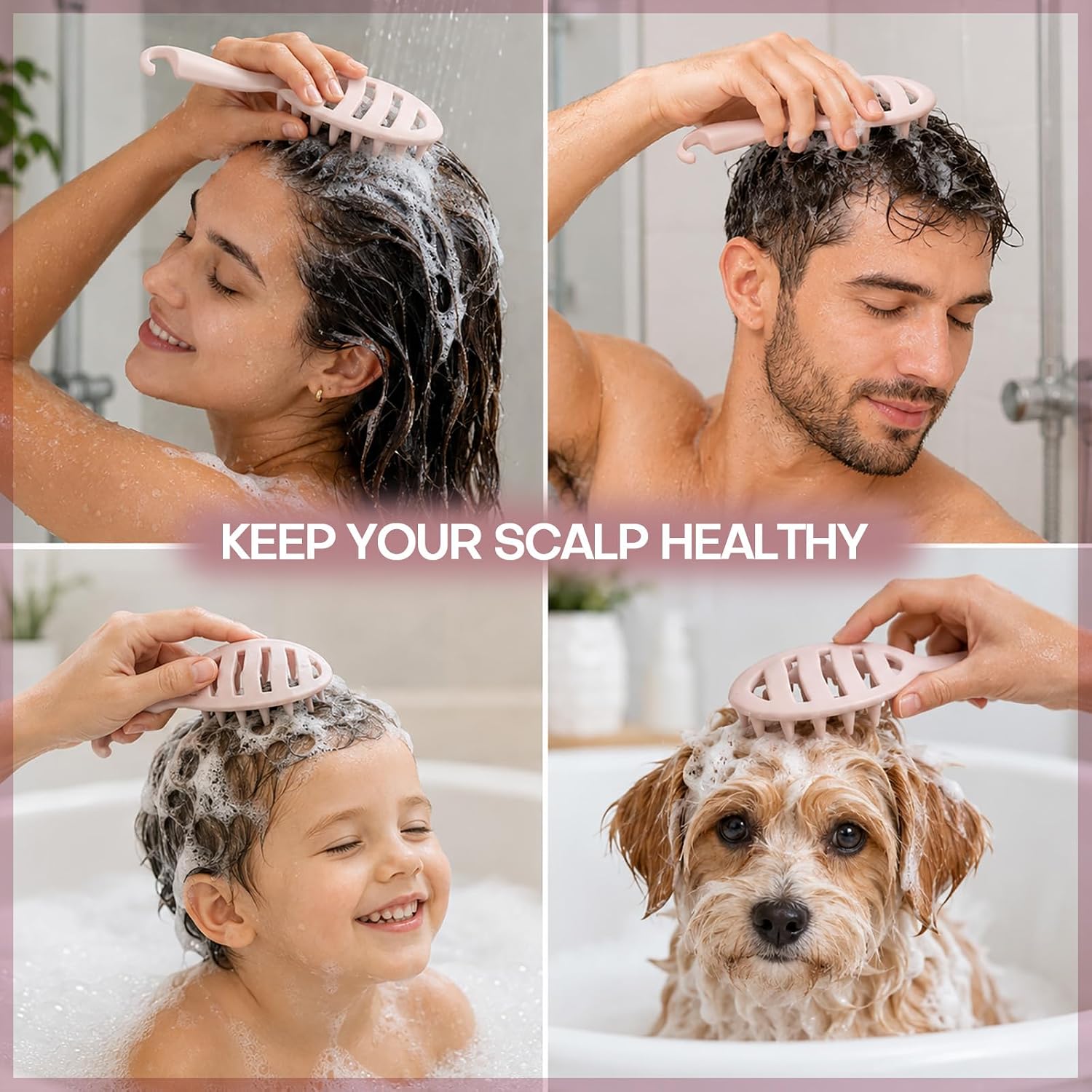 Scalp Massager Shampoo Brush with Long Handle-Silicone Scalp Scrubber for Deep Cleaning and Head Massage-Ergonomic Grip with Hanging Hook Shower Hair Brush for Wet and Dry Use