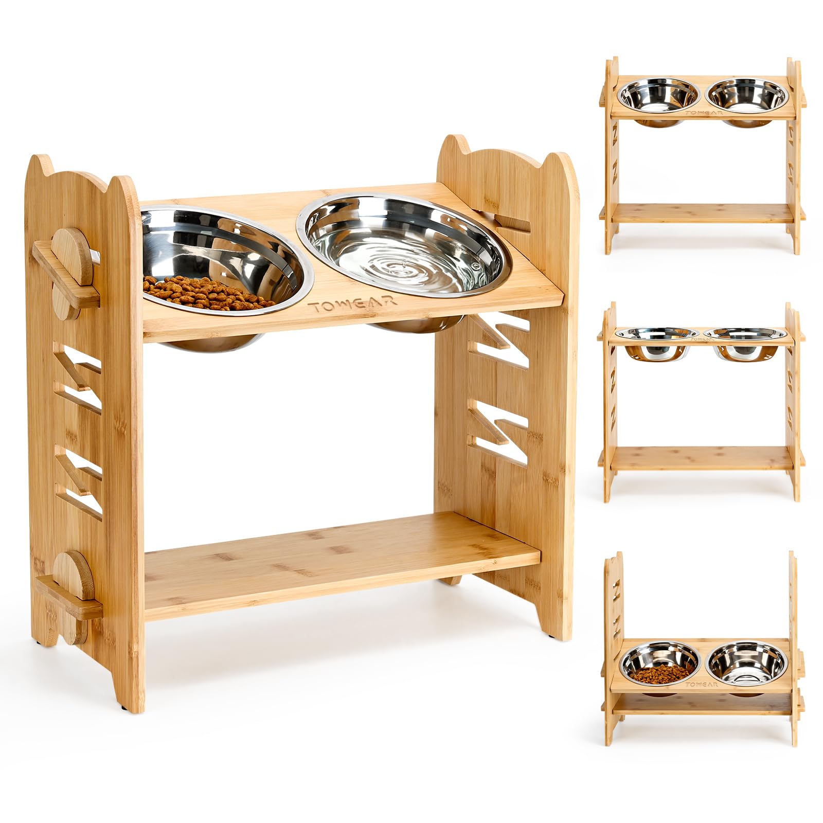 Raised dog Bowl, elevated dog bowls 6-Level Adjustable, Bamboo Dog Feeding Station, 2 Stainless Steel Pet Bowl, dog bowls with stand for Dog and cat Feeders (Bamboo, For large dog) — image 1