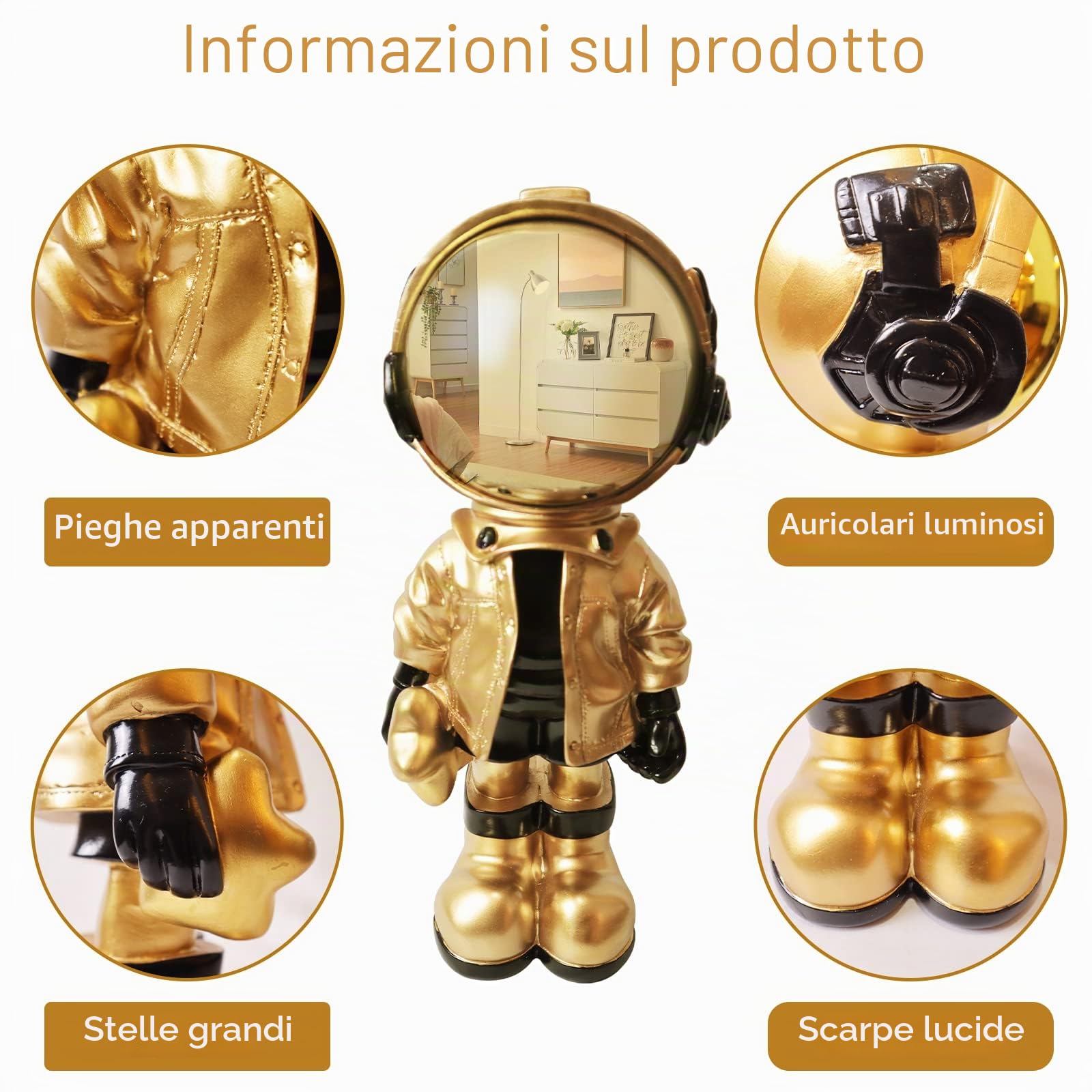 Dosker Statua astronauta scultura astronauta scultura astronauta in poliresina arte regali oro statuetta ornamento decorazione per la stanza per uomini, casa e artigianato accessori da scrivania