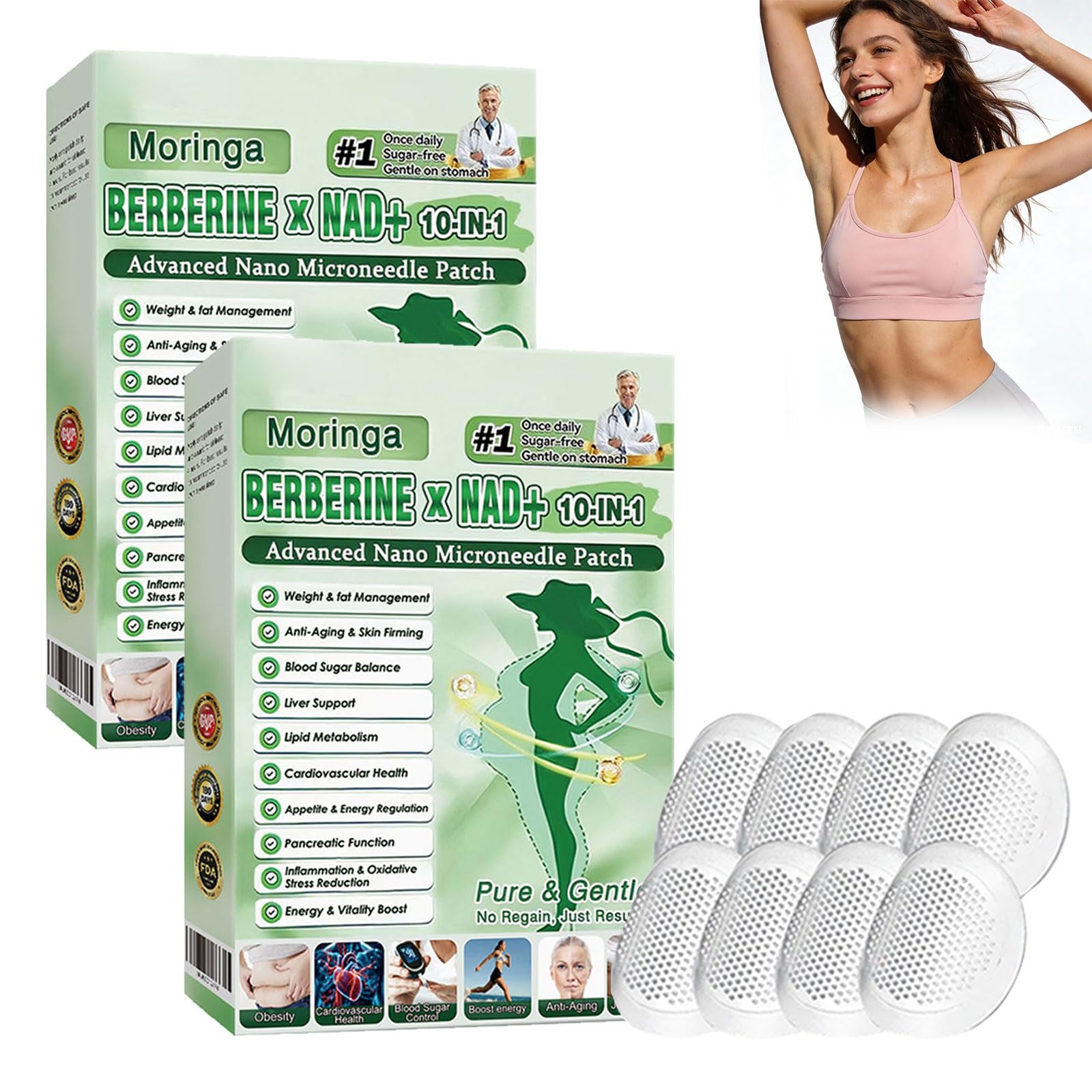Paquete de 6 cajas Moringa X Berberine Patch 10 en 1, parche Nano Microneedle Adelgazador, ingredientes naturales, fácil de aplicar, invisible debajo de la ropa, ideal para hombres y mujeres (6 cajas) — view 10