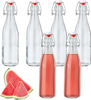 Glasflaschen 500 ml mit Bügelverschluss,6 Stück Kleine Flaschen zum Befüllen,Bügelflaschen Zum Befüllen,Öl, Wein, Wasser oder Saft
