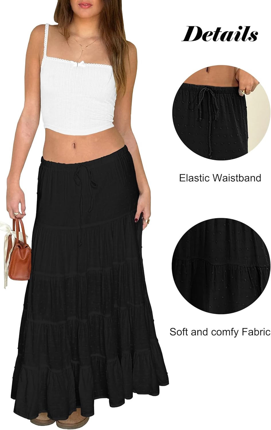 Tsher Women's Casual High Elastic Waist Ruffle Boho Pleated A-line Long Maxi Skirts 0333 - Image 6