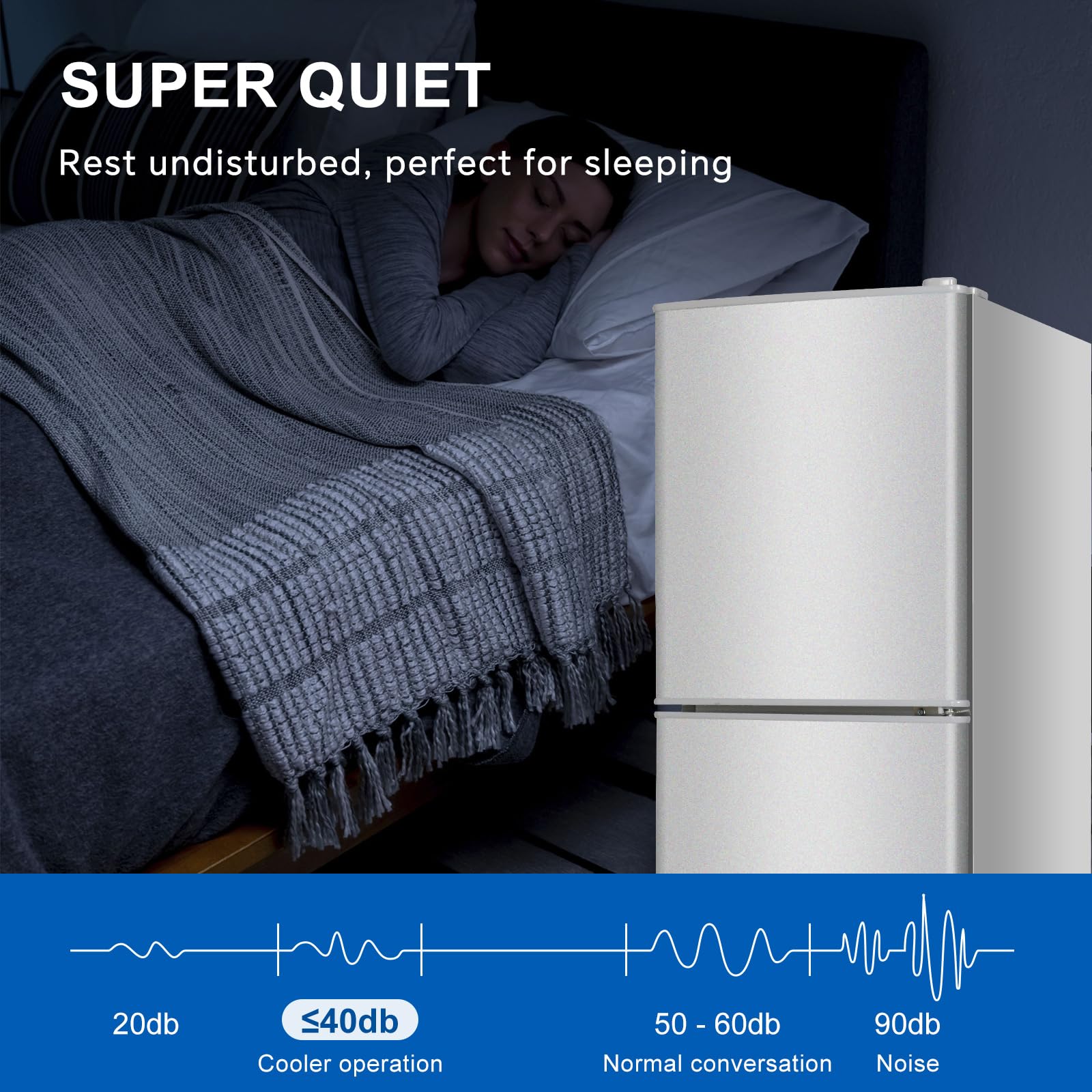 Drixno Mini Fridge With Freezer Silver 4.5 Cu.Ft Apartment Size Refrigerator Compact Small For Bedroom, Office, Dorm, RV, Double-Door Design Bottom Freezer on Fridge.com - View 5