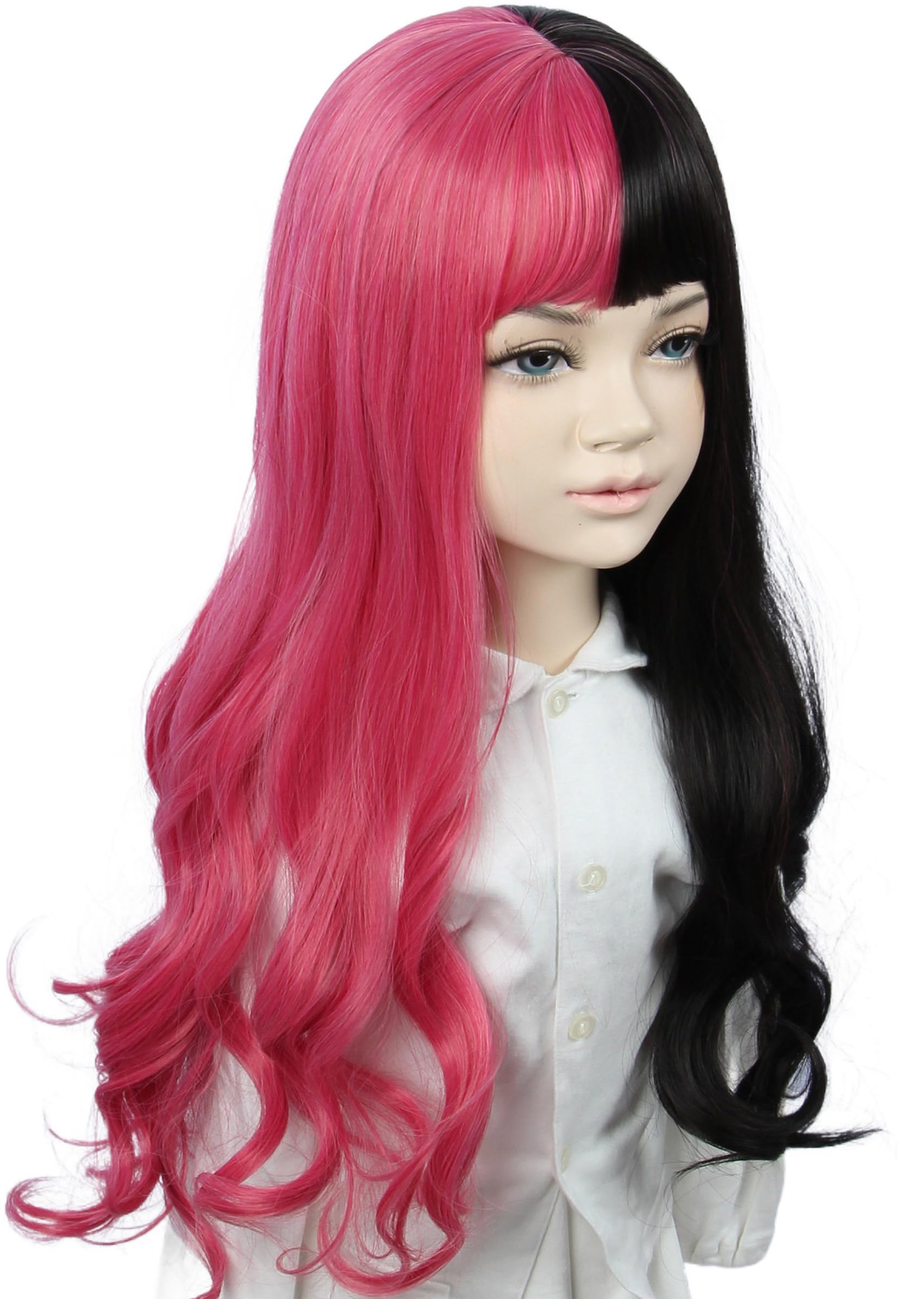 Linfairy Long Pink Black Wig for Women Costume Party Wigs (small) - Image 2