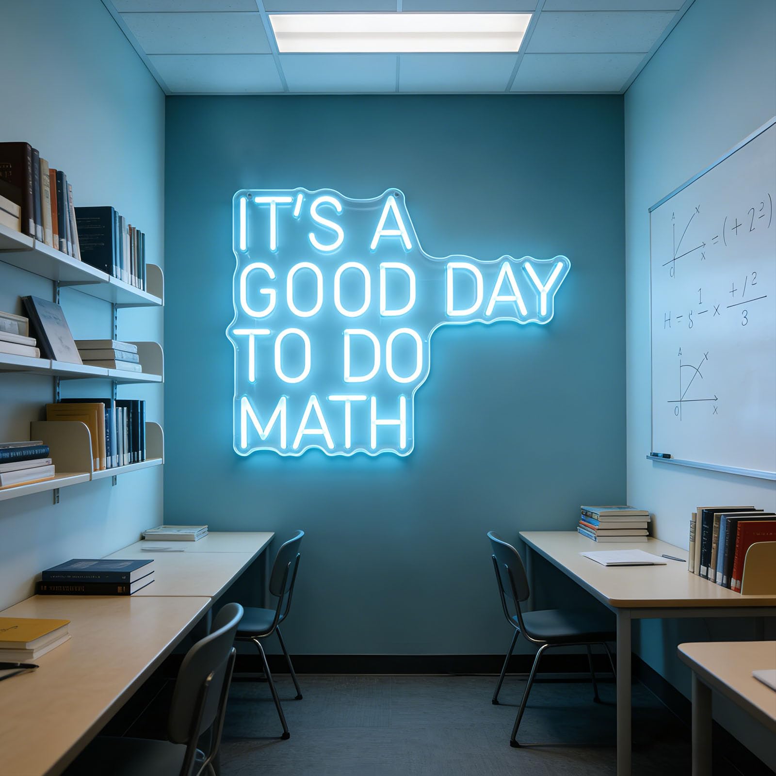 It's A Good Day To Do Math Neon Light Up Signs Uses Blue LED Lights Ice Blue Neon Sign for Study Room Desk Financial Practitioner's office Science And Engineering Theme Activities(14.5 * 11.6in)