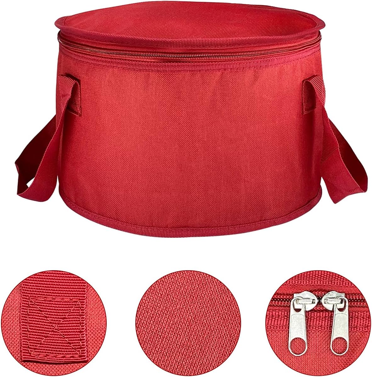 2Pack Oversized Insulated Round Thermal Casserole Food Carrier,Pie Carrier,Lunch Bag for Potluck,Picnics,Thermal Bag for Hot/Cold Food,12X7inch,Red Color