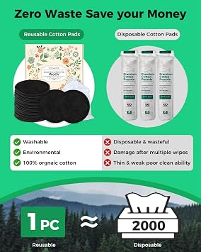 ProCIV Reusable Makeup Remover Pads, 25 Packs Organic Washable & Eco, Black