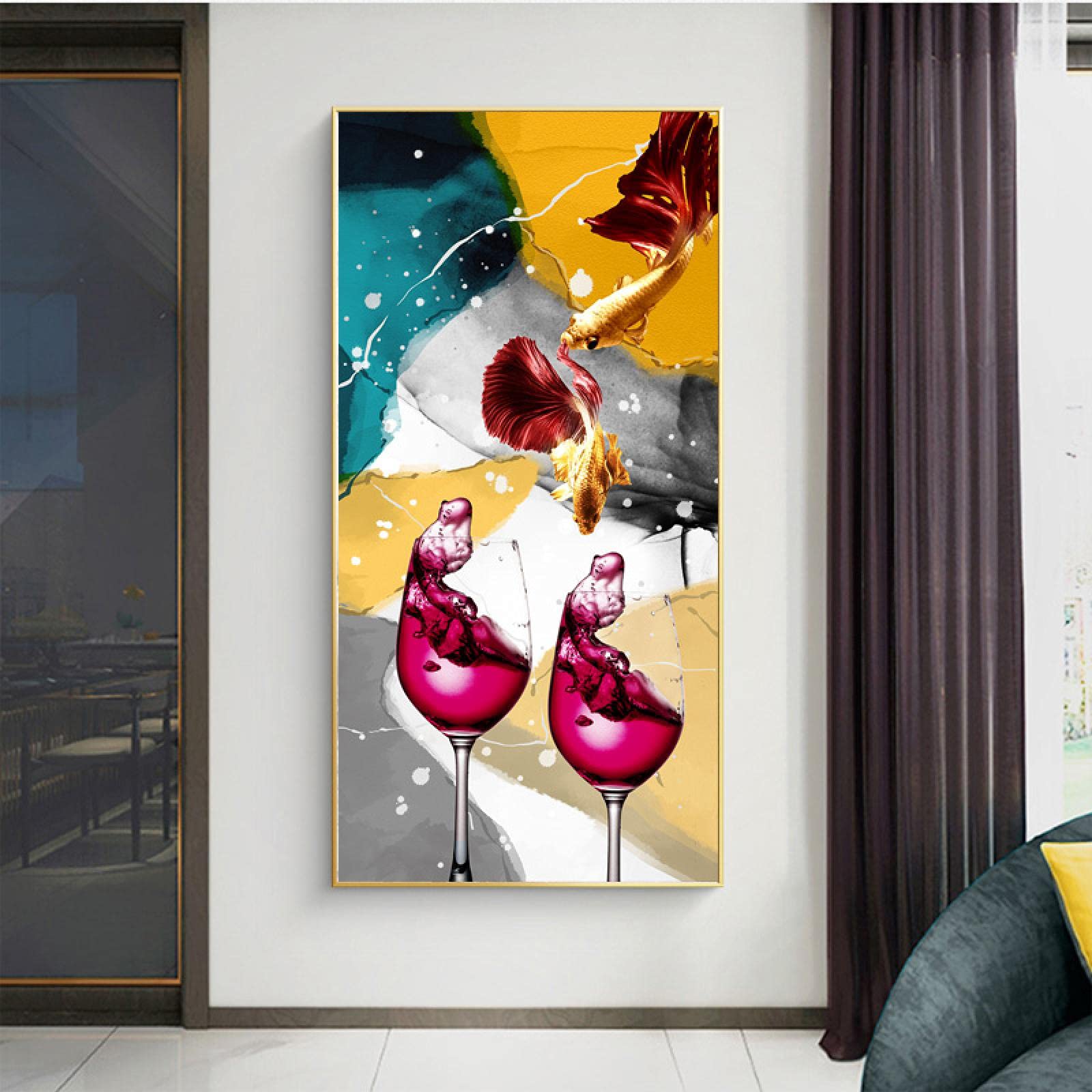 Abstrakcyjny szklany kubek z pióro jadalnia restauracja dekoracyjne obrazy płótno obraz sztuka ścienna plakat dekoracja wnętrz 50 x 100 cm x 2 bez ramy