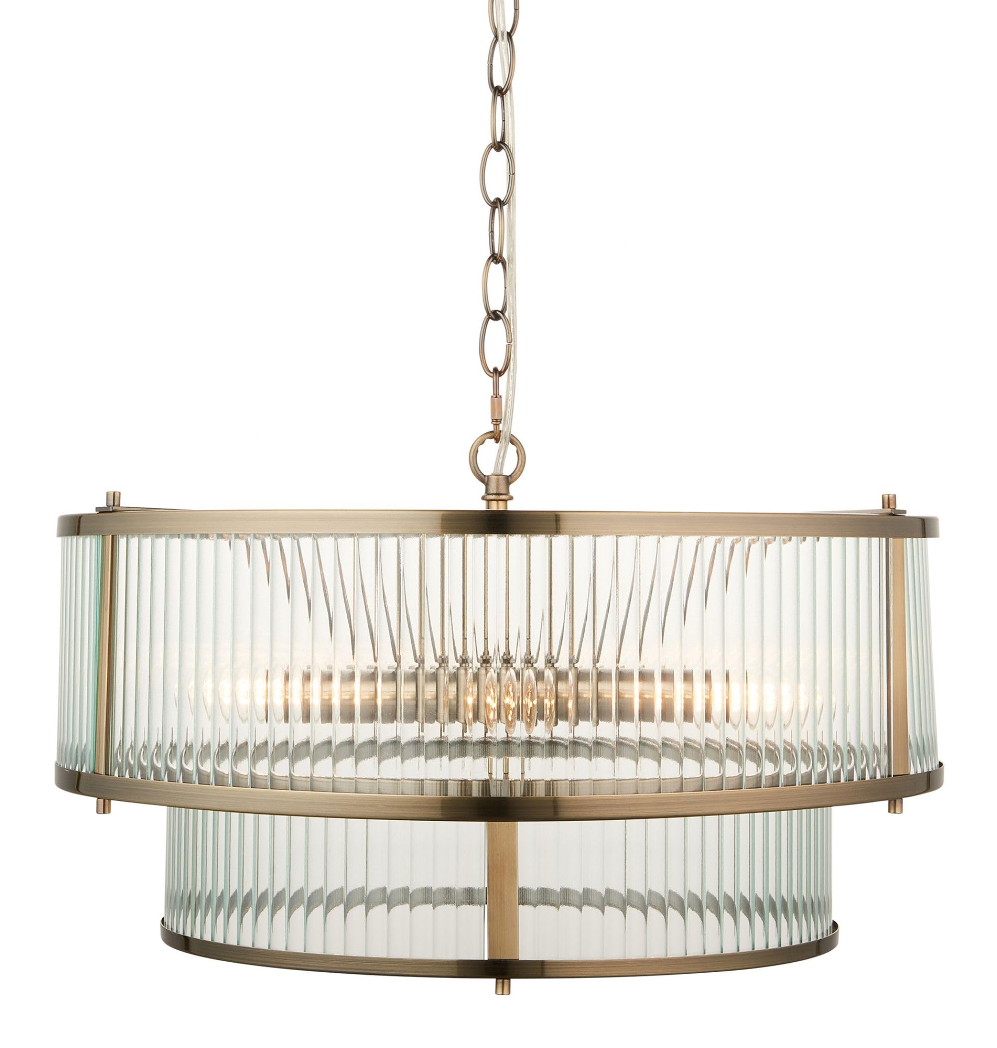 Pagazzi Light Ridgeton 5 Antique Brass & Glass Pendant Ceiling