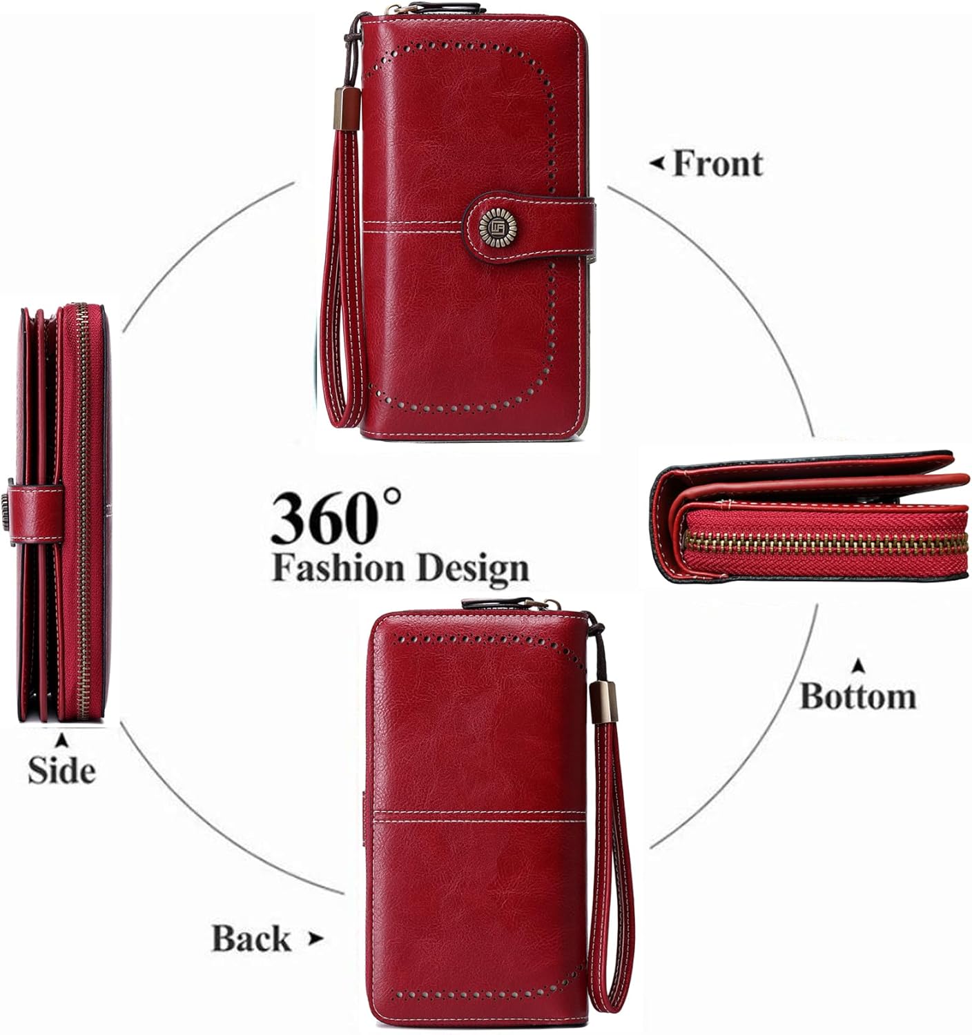 VONCOSS Women's RFID Blocking Wallet - Large Capacity Zip Around Leather Clutch Purse with Card Slots and Phone Holder