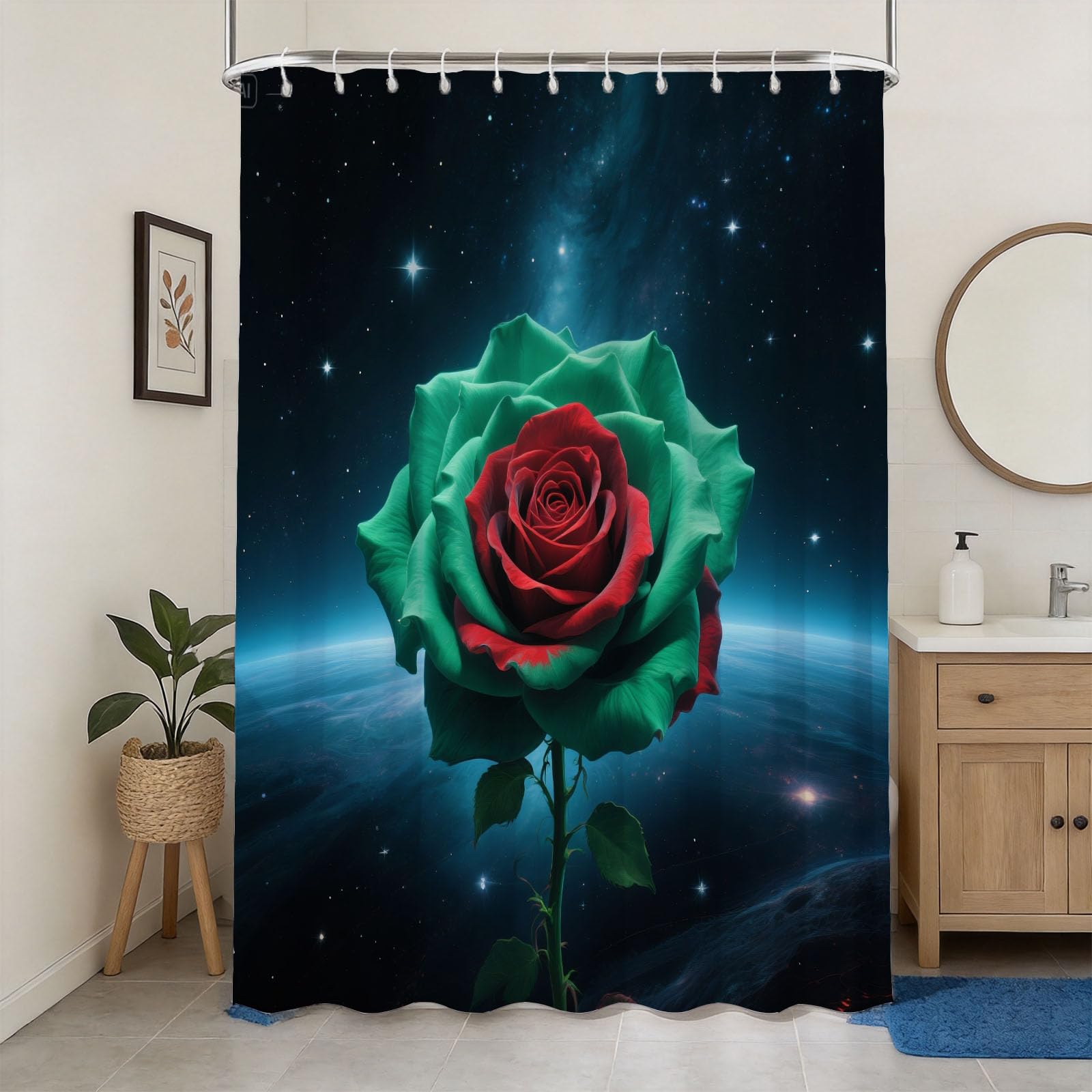 Hongduo 3D Rose Shower Curtain for Stalls Bathtubs Starry Sky Bathroom Decor Shower Curtain Set Polyester Fabric Waterproof 180x180cm/71X71 Inch with Hooks