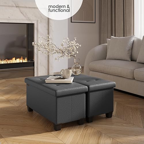 Miniatura 2 de Otomana con contenedores de almacenamiento, para el extremo de la cama, plegable, con reposapiés, para sala de estar y dormitorio, peso máximo de