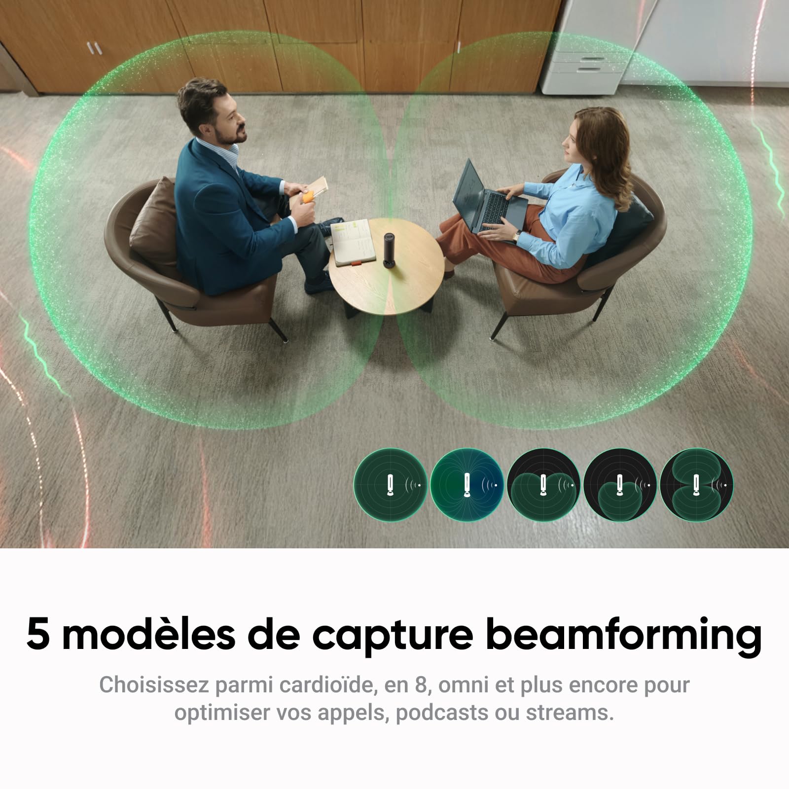 Insta360 Wave Noir Graphite– Haut-Parleur IA, Bluetooth, enregistreur Vocal, 8 micros réduction du Bruit, Beamforming, certifié Zoom, Transcription et résumé IA, 99 Langues, Stockage 32 Go