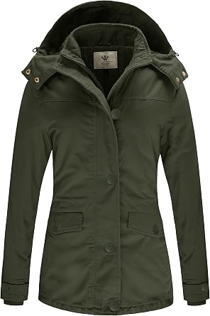 WenVen Womens Winter Warm Thicken Military Parka Jacket with Removable Hood