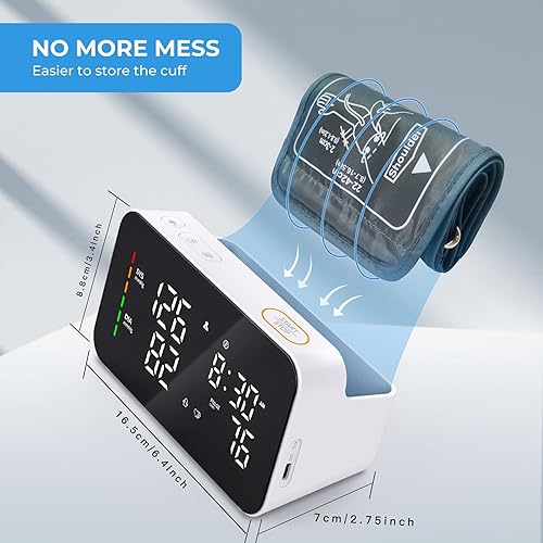 Miniatura 8 de Monitor de presión arterial recargable de brazo superior BP Monitor de brazalete Pantalla LED Máquina de presión arterial Transmisión de voz Uso