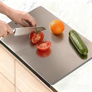 Large Stainless Steel Cutting Boards for Kitchen, Chopping Boards with Grey Non-slip Mat, Cutting Board with Counter Lip for Meat, Fruits, Vegetables, Bread,Dough(15.75" × 11.81")