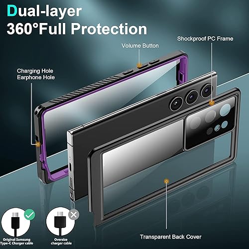 Miniatura 3 de SPIDERCASE Funda impermeable diseñada para Galaxy S23 Ultra, protector de pantalla integrado, protección completa, resistente, a prueba de golpes,
