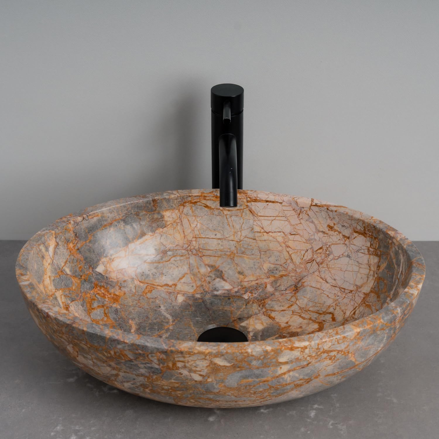 Oval-Shaped Golden - Gray Marble Vessel Sink for Bathroom – 19" × 15" × 6"