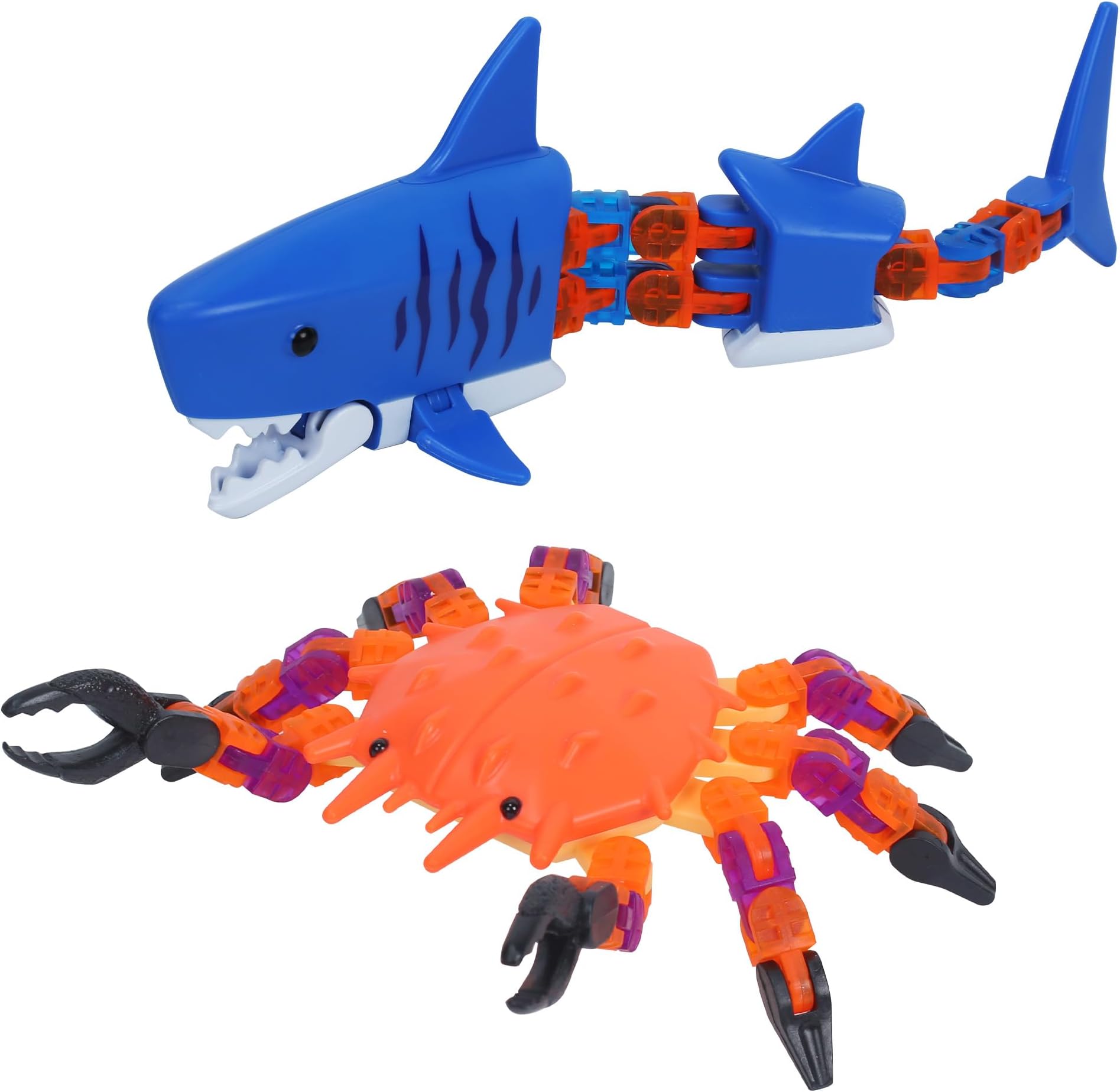 Klixx Creaturez Combo Pack - Ocean Series, Create Stop Motion Animation, Click Fidget Toys for Stress Relief, Great for Kids Ages 4 and Up (Shark + Crab)
