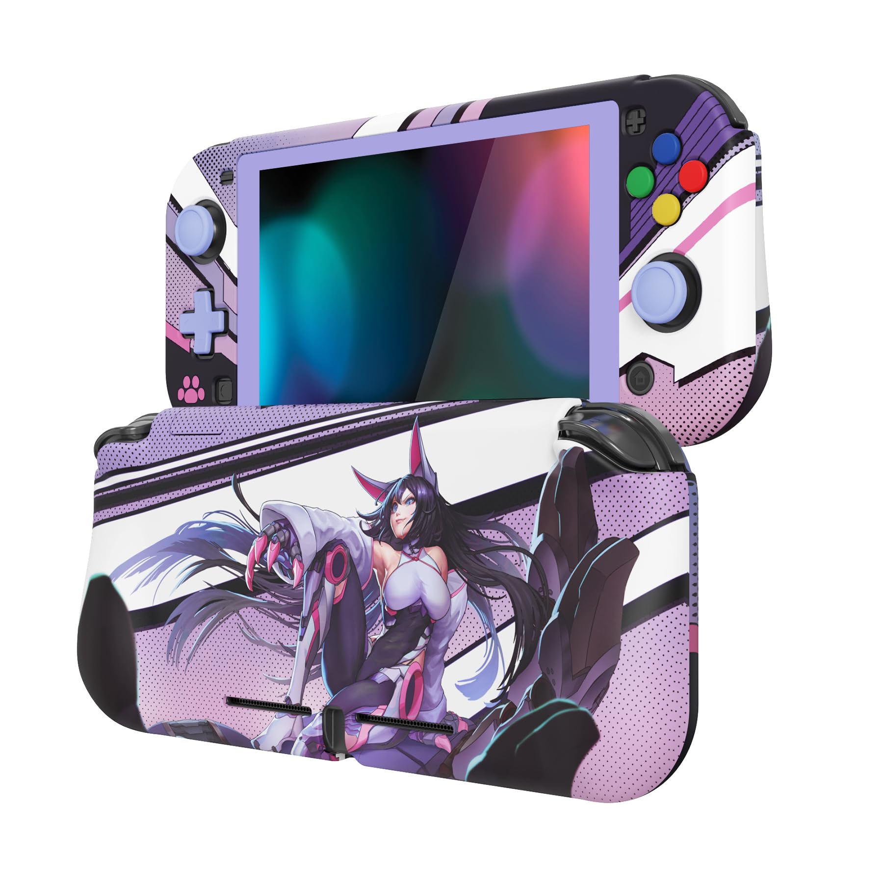 Playvital ZealProtect Custodia per Nintendo Switch Lite, custodia protettiva per accessori, impugnatura ergonomica Joycon con pellicola protettiva e tappi per tasti per Switch Lite (Neko Mecha)