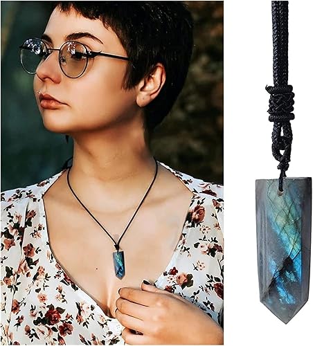 Miniatura 3 de MESKEL Minerals Stones Stone-Energy-Amulet-Trailer-Labradorkrrist-Crystal Columns of Individual spitzer Rauer Stone Trailers for The Healing