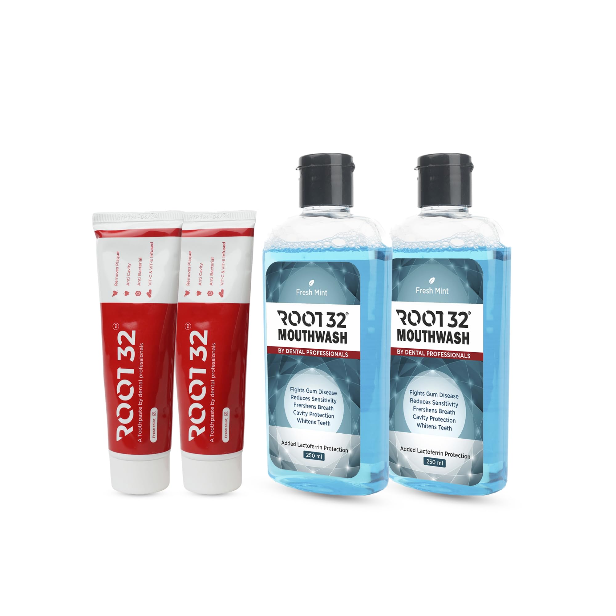 Root32 Toothpaste & Mouthwash Teeth Whitening Starts in 1 week, Safe on Enamel, Stain Removal Tooth Paste and Minty Flavour for Fresh Breath (Combo-2 Toothpaste +2 Mouthwash)-image-36
