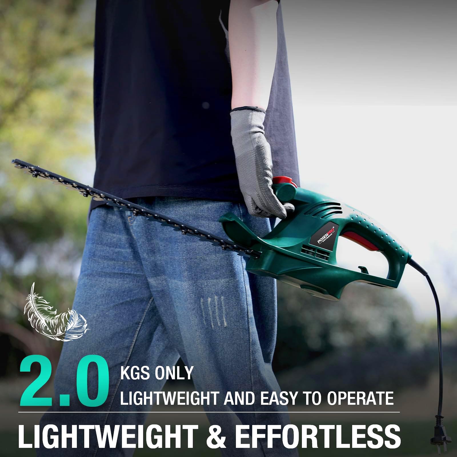 POSENPRO Cortasetos Eléctrico 450 W, Recortasetos eléctrico con Cable, Tijeras Cortasetos eléctrico, Longitud de la Cuchilla de 45 cm, Espacio Entre Dientes de 16 mm, Peso 2,0 Kg