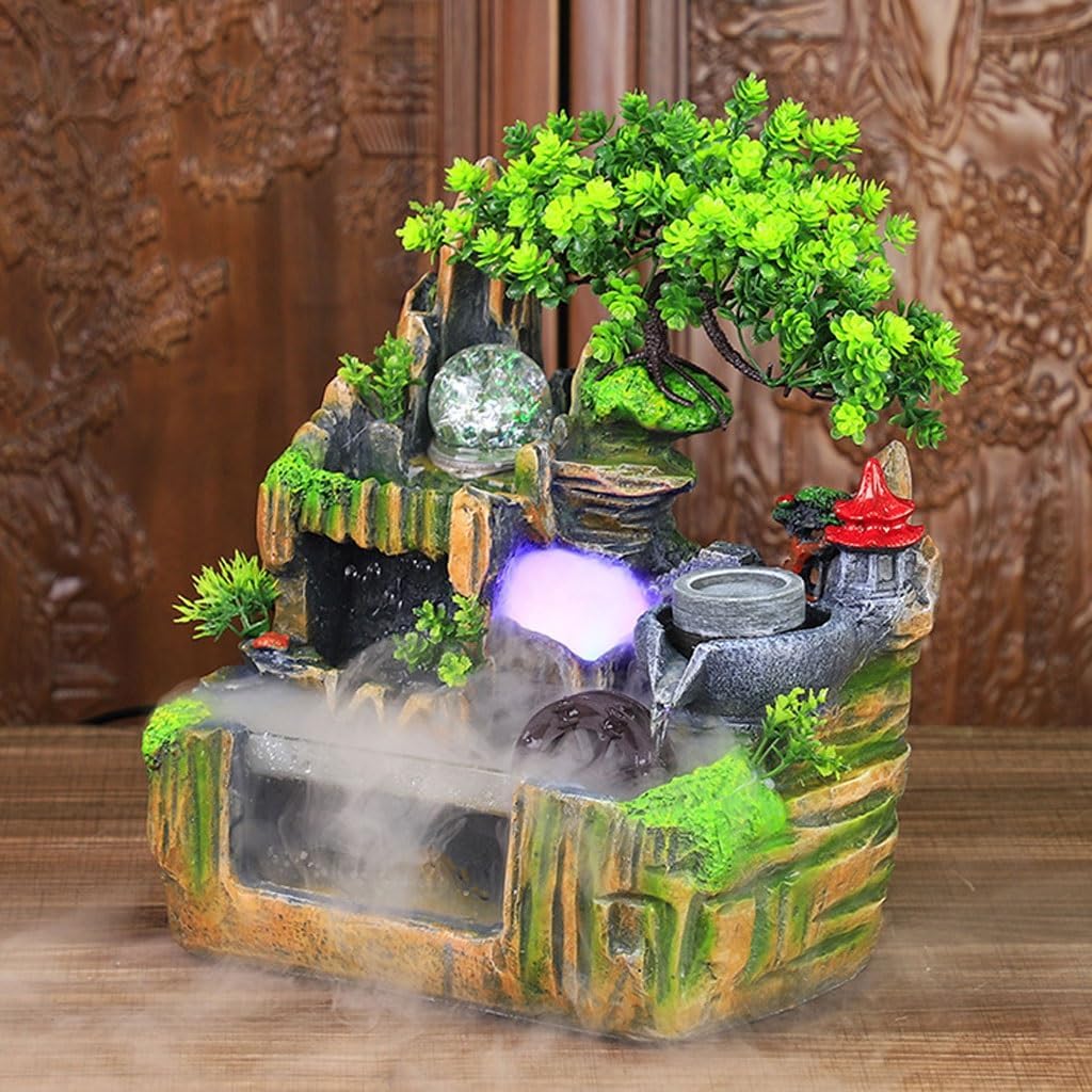 Tabletop Waterfall Fountain Desktop Fountain Small Desktop Fish Tank Rockery Flowing Water Fountain Living Room Humidifier Ornaments Water Fountains Indoor (Without Atomization)