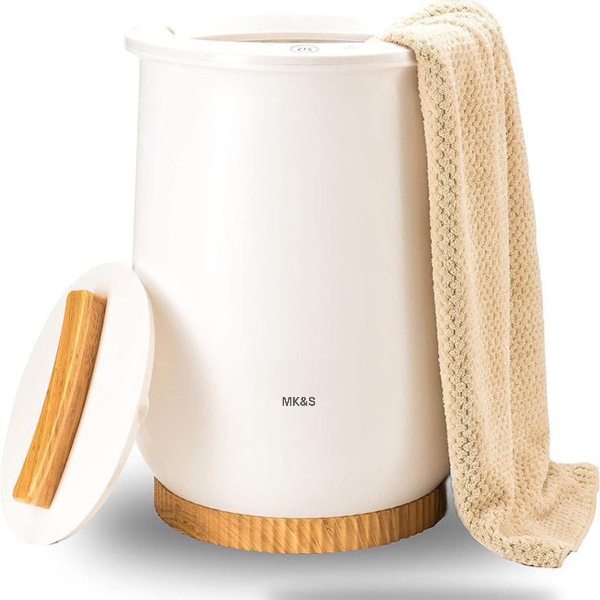 MK&STowel Warmer, Bucket Style, Smart Luxury Hotel, Large for Bathroom, Bathrobe, Blankets, Auto Shut Off 220V, White Colour, سخان مناشف فاخر للفنادق على شكل دلو