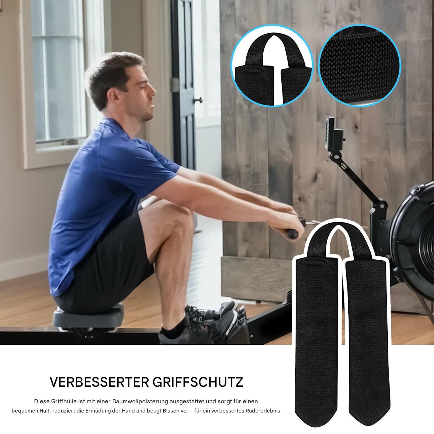 Rudergerät-Griffhülle – Weiches Rudergerät-Griffpolster, Rutschfestes, Gepolstertes, Schweißabsorbierendes Material, Einfache Installation | Übungszubehör Für Fitnessstudio-Fitness-Athleten, Indoor-Tr