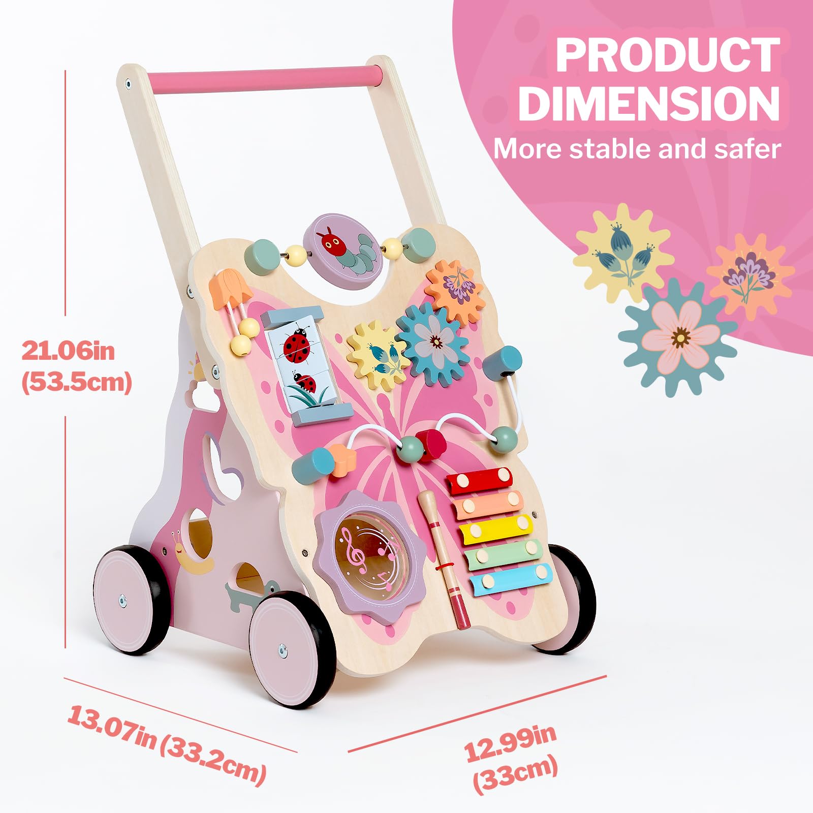 Giant bean Holz-Lauflernwagen Wooden Push and Pull Learning Walker | Schmetterlingsform Baby Lauflernhilfe,ab 1 Jahr, Motorische Fähigkeiten und REGT Die Kreativität an
