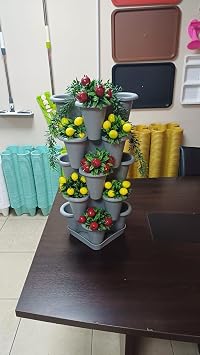 5 Katlı Şanslı Yonca Kule Saksı Seti Çiçek Bitki Sebze Meyve Salon Mutfak Banyo Bahçe Saksı Seti (GRİ)