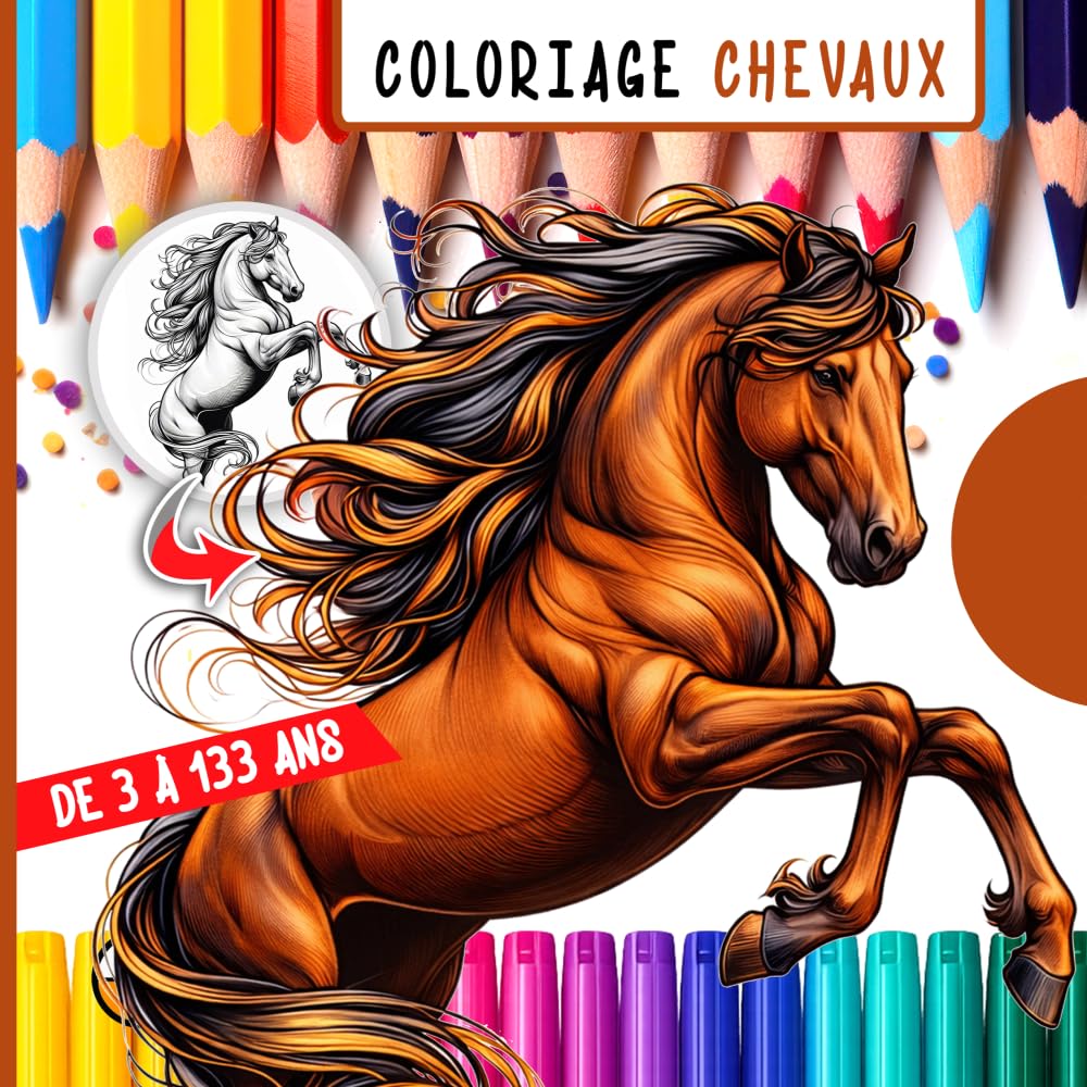 Coloriage de 3 à 133 ans : CHEVAUX: 32 planches de chevaux à colorier pour se détendre (Coloriages créatifs de 3 à 133 ans)