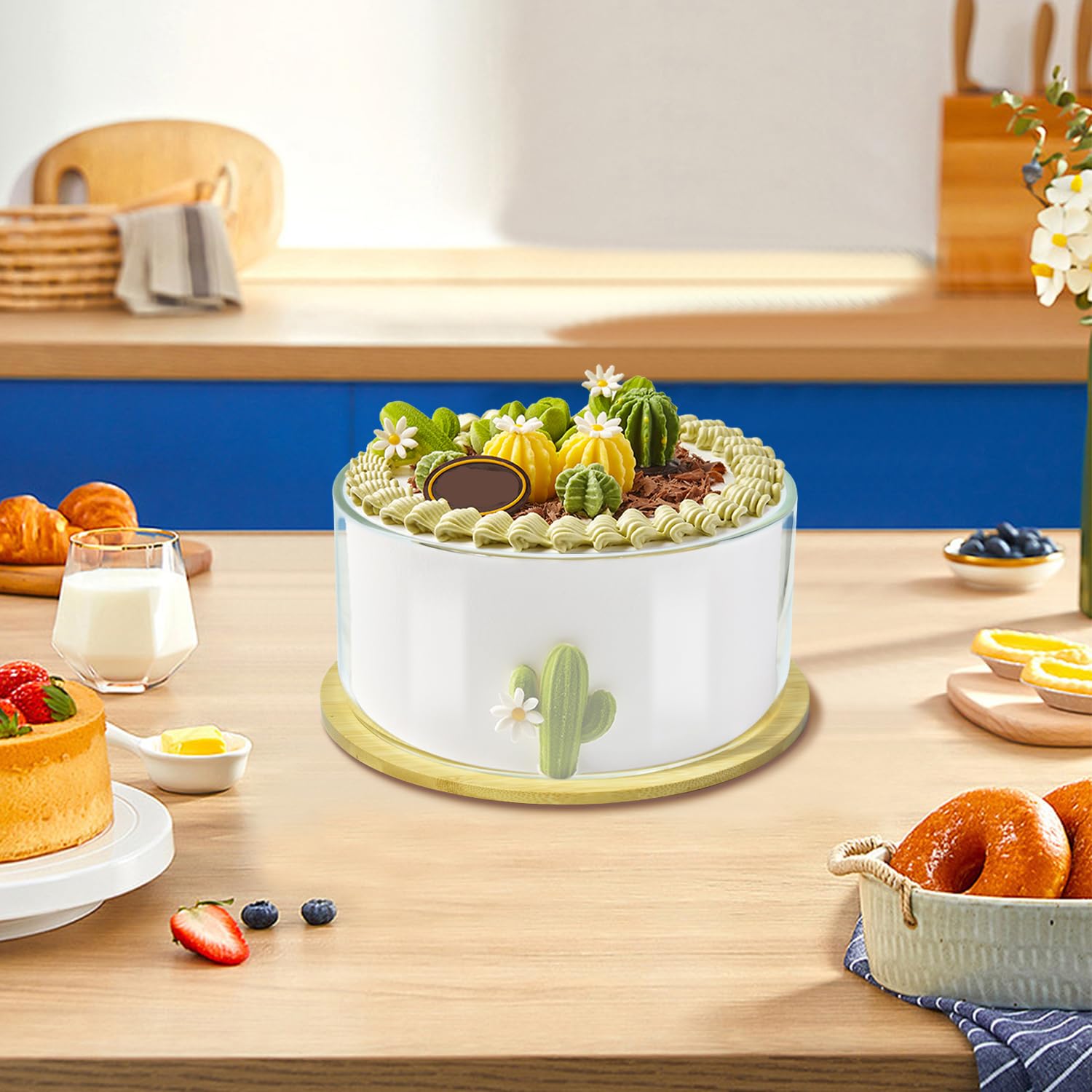Bol de service avec couvercle en bambou double fonction pour salades, desserts, fruits, punch, micro-ondes et lave-vaisselle, 22,9 cm